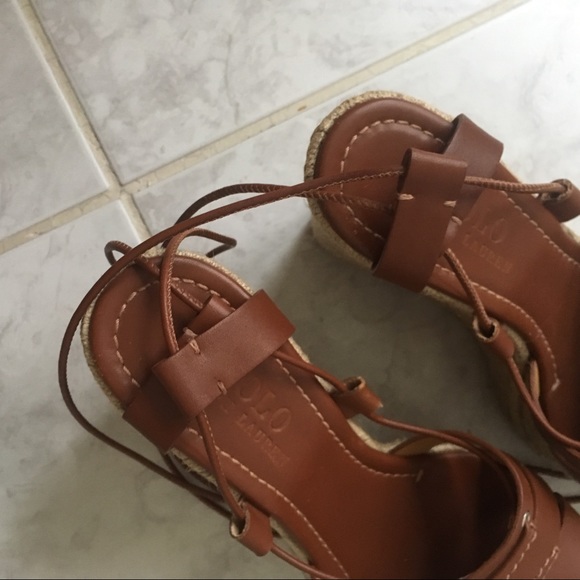 Polo Ralph Lauren Cognac Calfskin Estelle Wedges - Picture 7 of 11